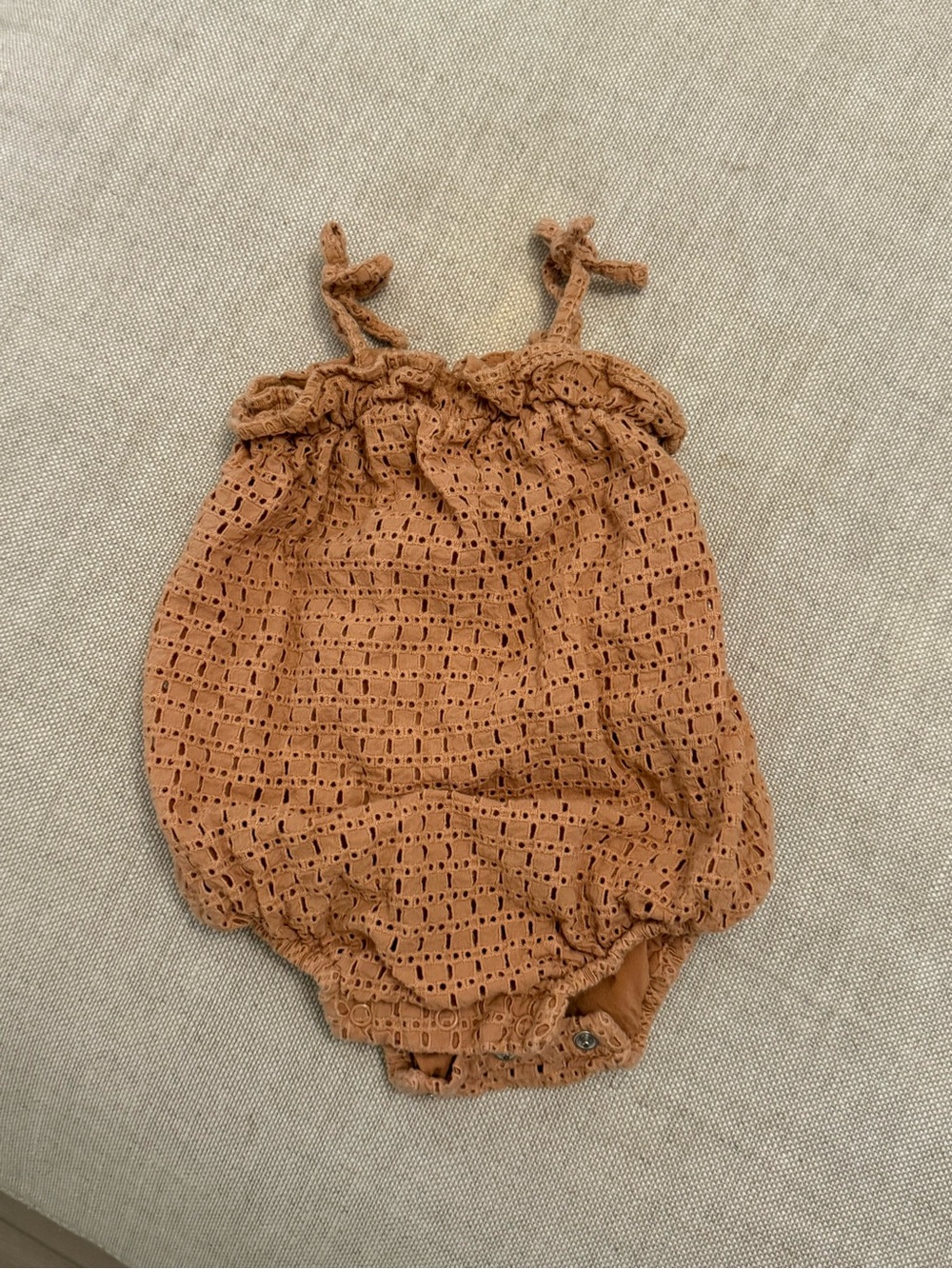 Rylee + Cru Rust Eyelet Bubble One-Piece Romper